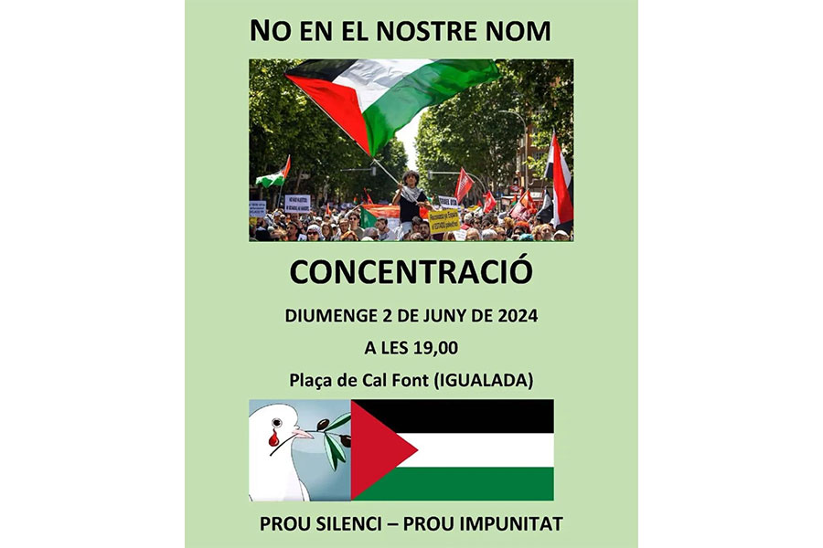 Cartell de la manifestació en suport al poblé palestí a Igualada el 2 de juny de 2024.