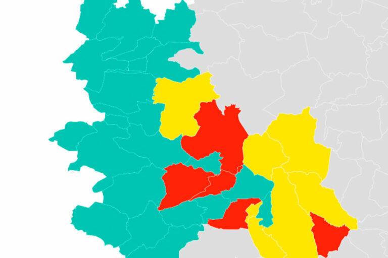 Mapa de la comarca amb els resultats electorals per municipi.