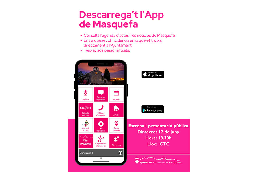 Cartell de presentació de la nova App per a mòbils de Masquefa.