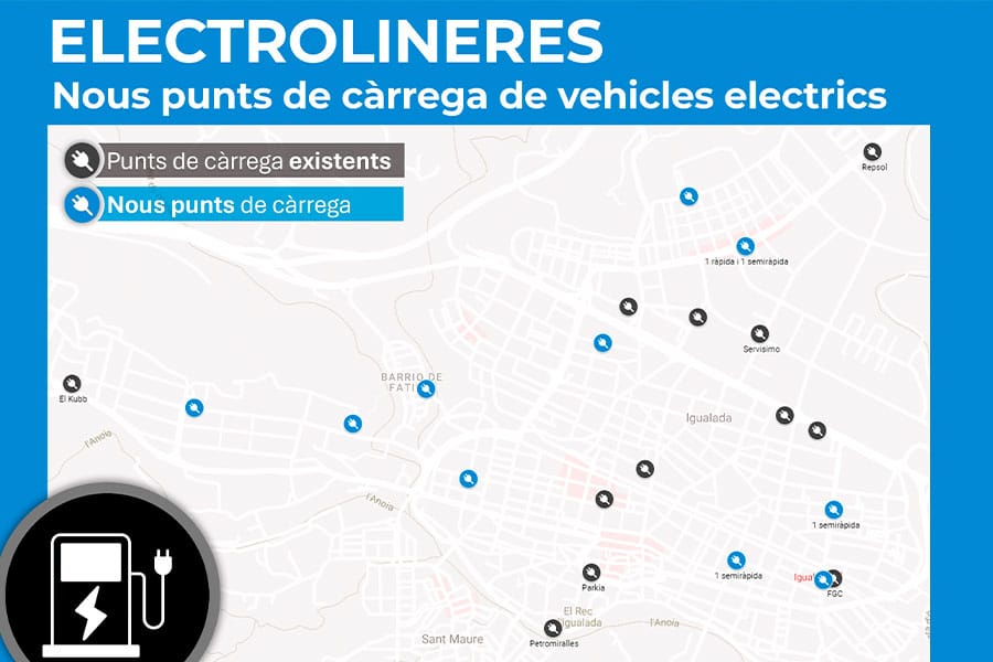 Mapa dels punts de càrrega que es crearan a Igualada.